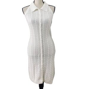 White Pink Rose Cable Knit Body Con Dress. Sz M
